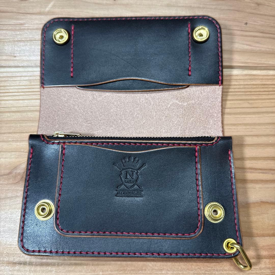 栃木レザー 丘染 ミドル トラッカーウォレット カスタム サドルレザー 真鍮