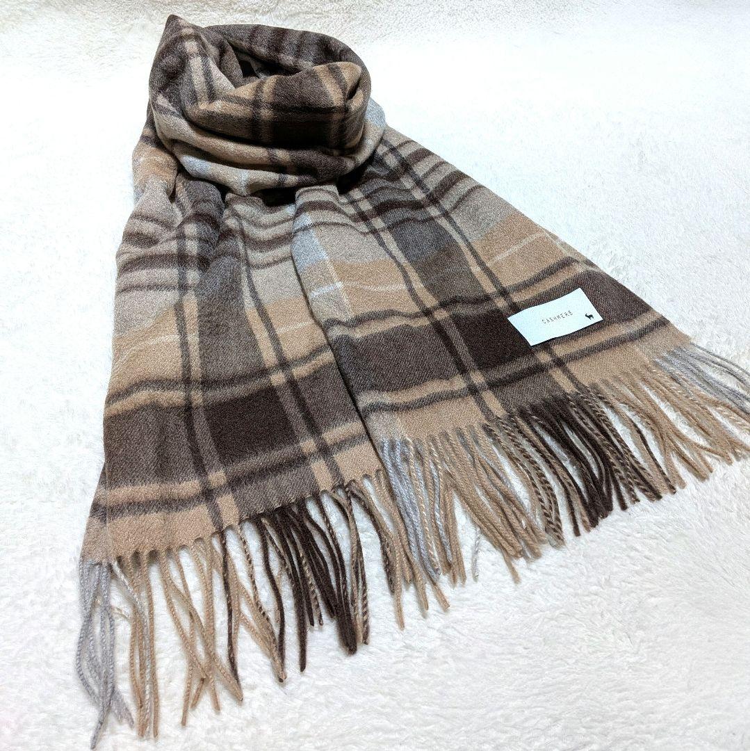 新品タグ付き✨macocca カシミヤ100% チェック柄 大判ストール