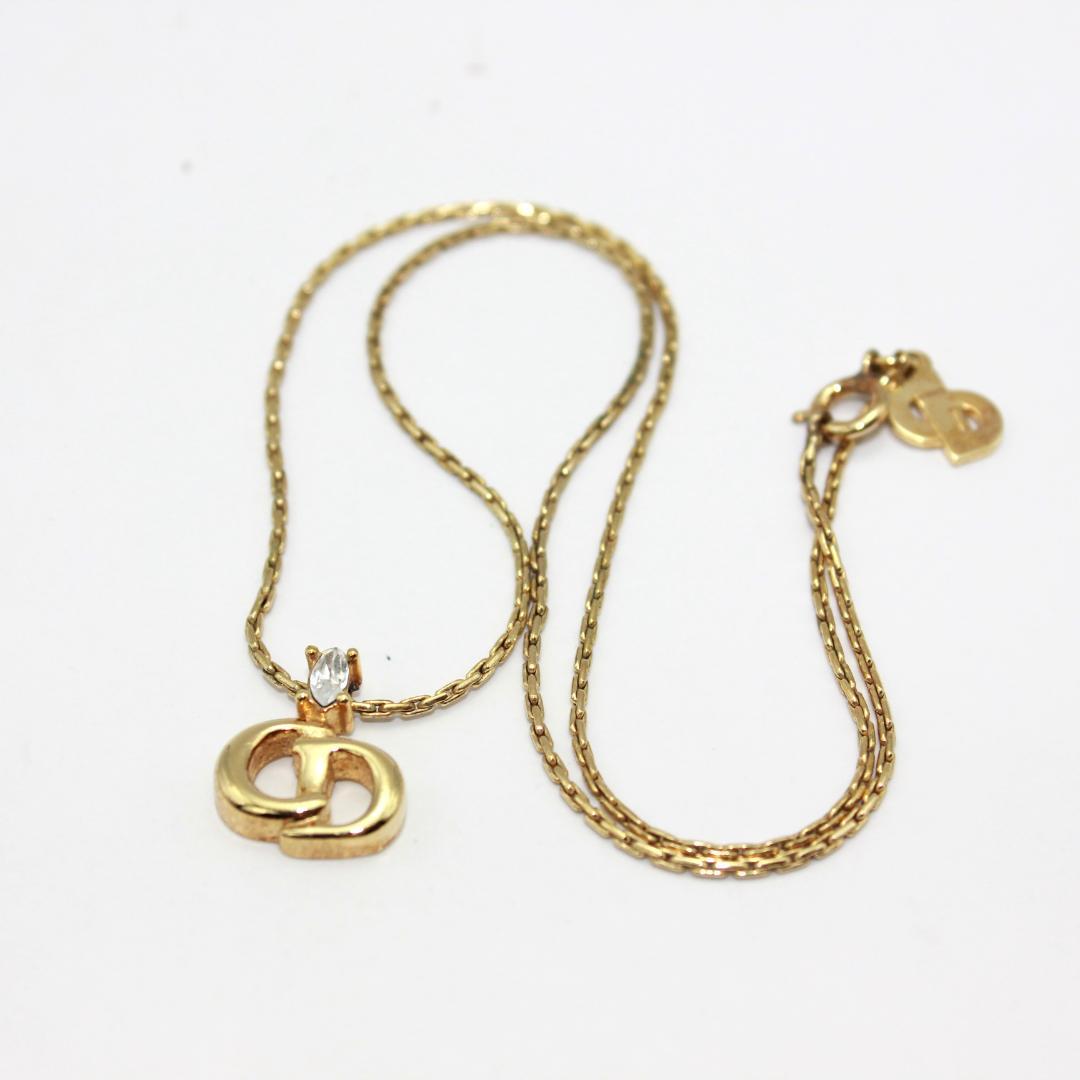 美品 Dior クリスチャンディオール CDロゴ ストーン ゴールド ネックレス