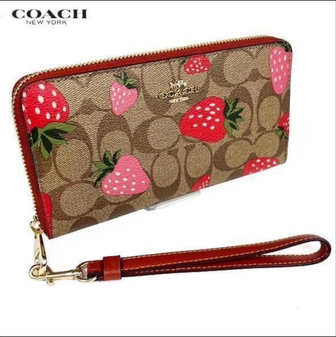 コーチ 長財布 COACH レザー シグネチャー ストロベリー 苺 プリント
