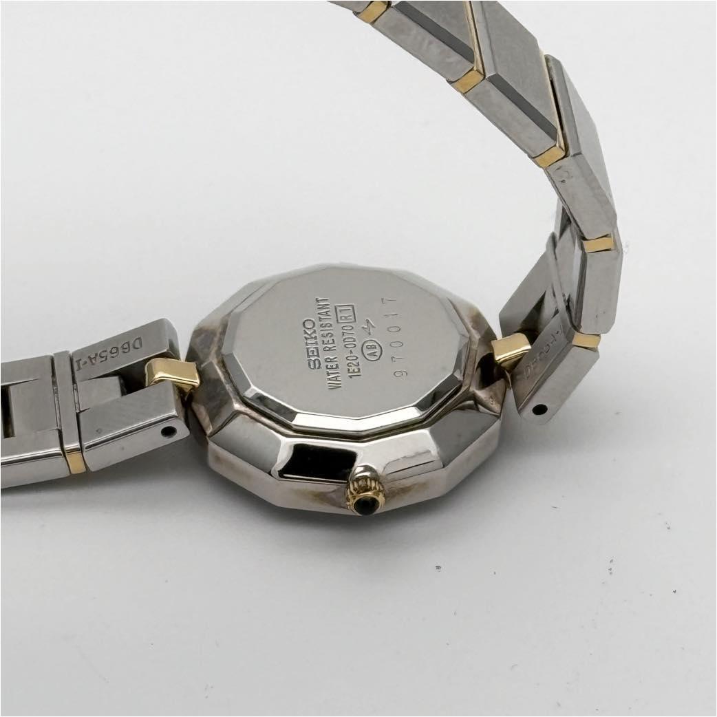 SEIKO 1E20-0D70 QZ 白 SS 不動 サファイヤ ヘキサゴン