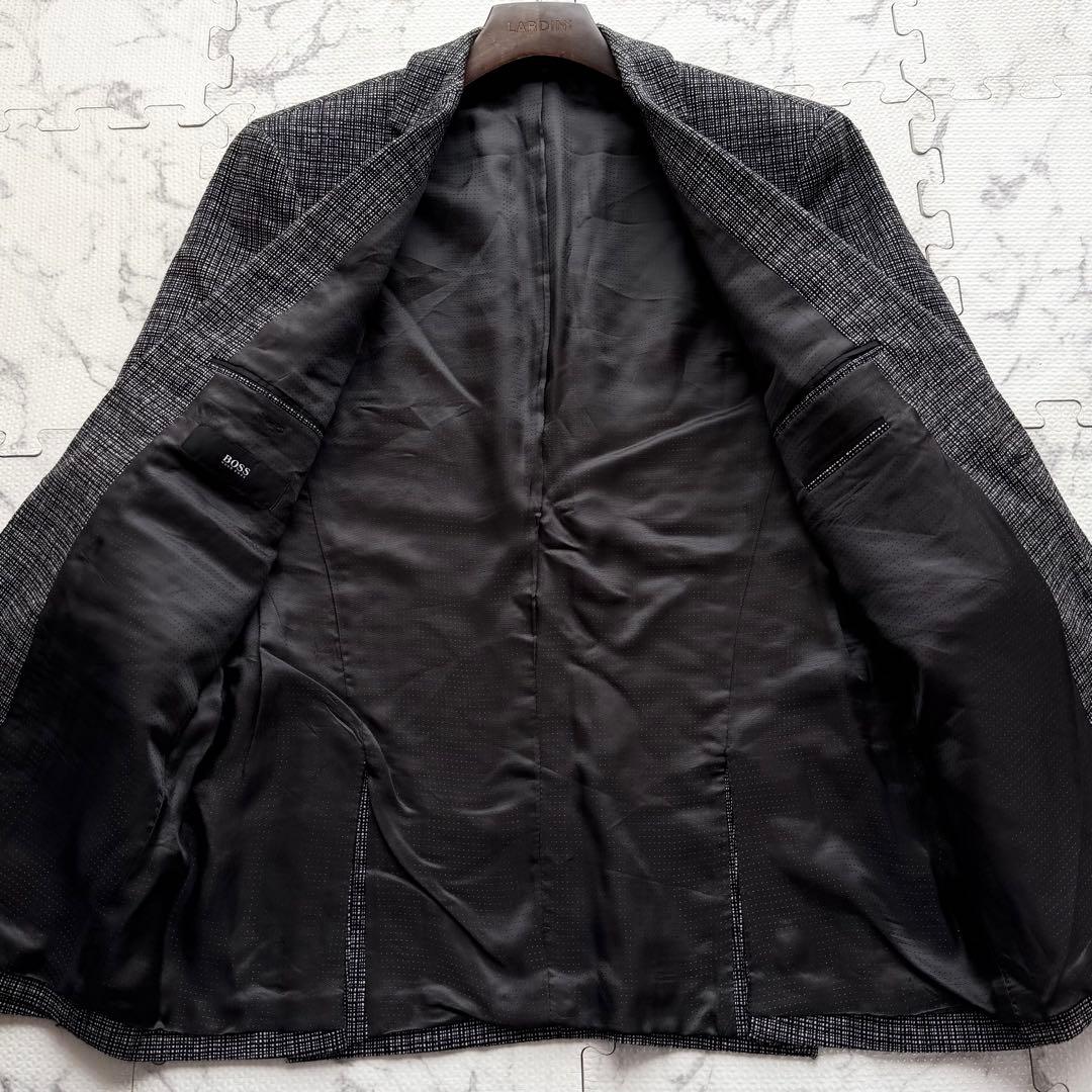 極美品✨ヒューゴボス テーラードジャケット エルボーパッチ 羊革 グレー系 50