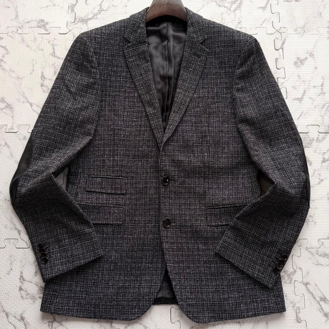 極美品✨ヒューゴボス テーラードジャケット エルボーパッチ 羊革 グレー系 50