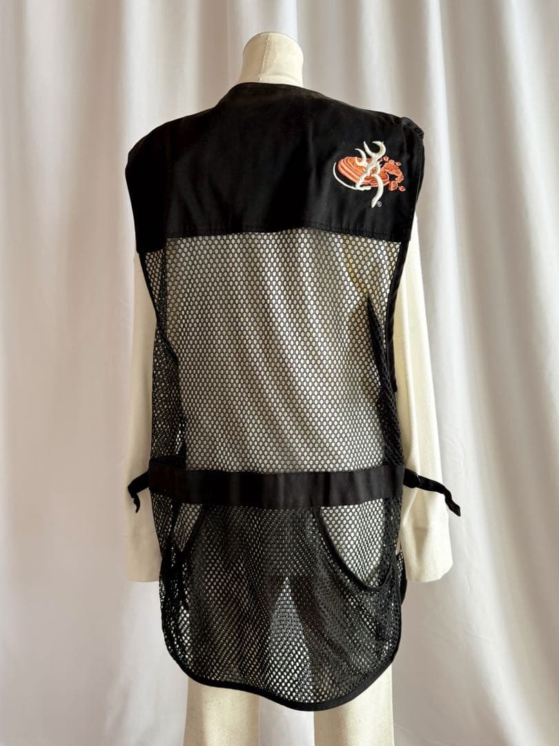 古着 ビンテージ 80s フィッシング ベスト黒 刺繍 XXL ミリタリー 希少