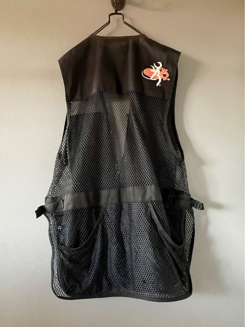 古着 ビンテージ 80s フィッシング ベスト黒 刺繍 XXL ミリタリー 希少