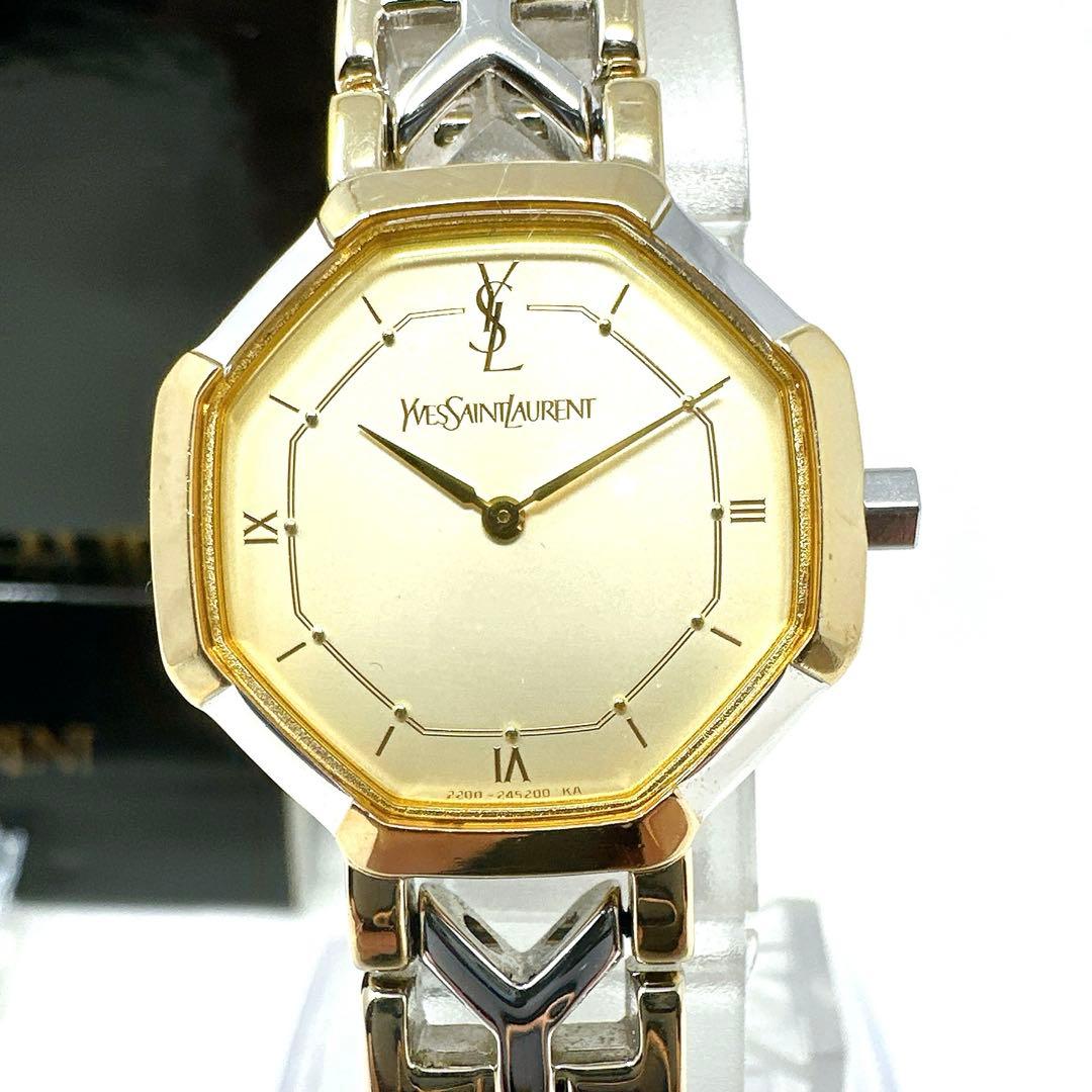 極美品 稼働 イブサンローラン 腕時計 Y字 オクタゴン コンビ 付属品あり