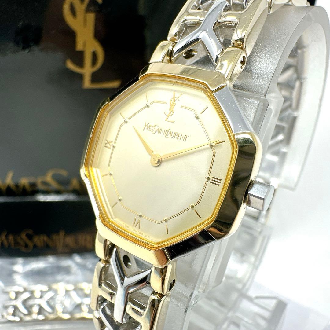 極美品 稼働 イブサンローラン 腕時計 Y字 オクタゴン コンビ 付属品あり