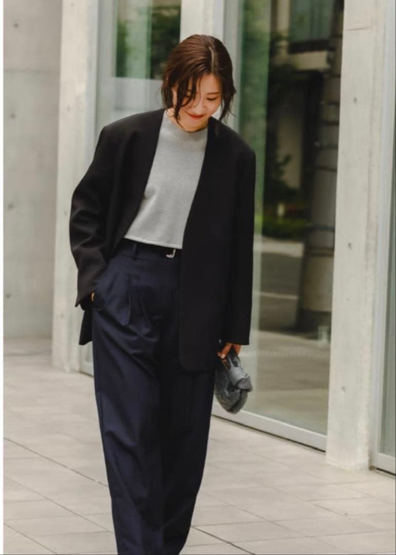 美品 Frey イージーオーバーサイズジャケット 無地 ネイビー S