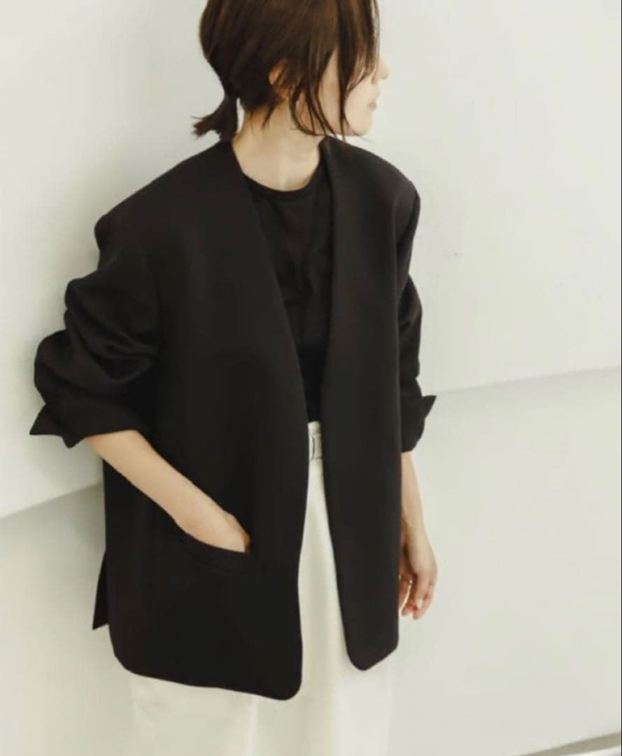 美品 Frey イージーオーバーサイズジャケット 無地 ネイビー S