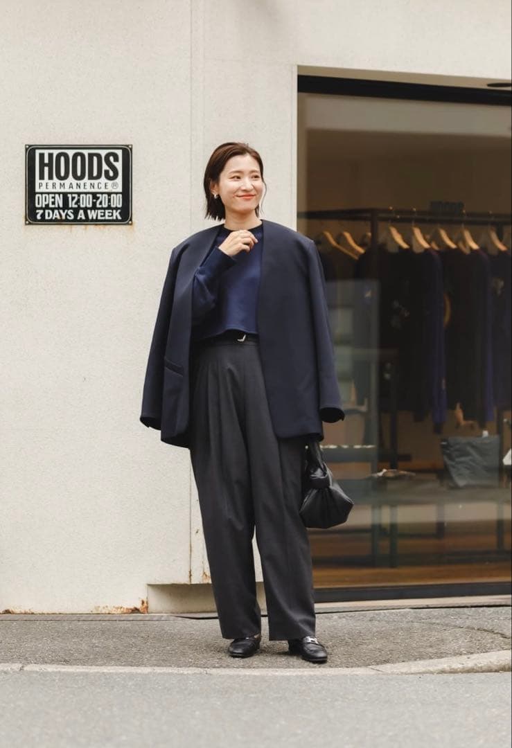 美品 Frey イージーオーバーサイズジャケット 無地 ネイビー S