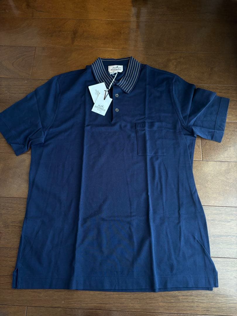 正規店購入　エルメス　HERMES 半袖　ポロシャツ　ネイビー　XL
