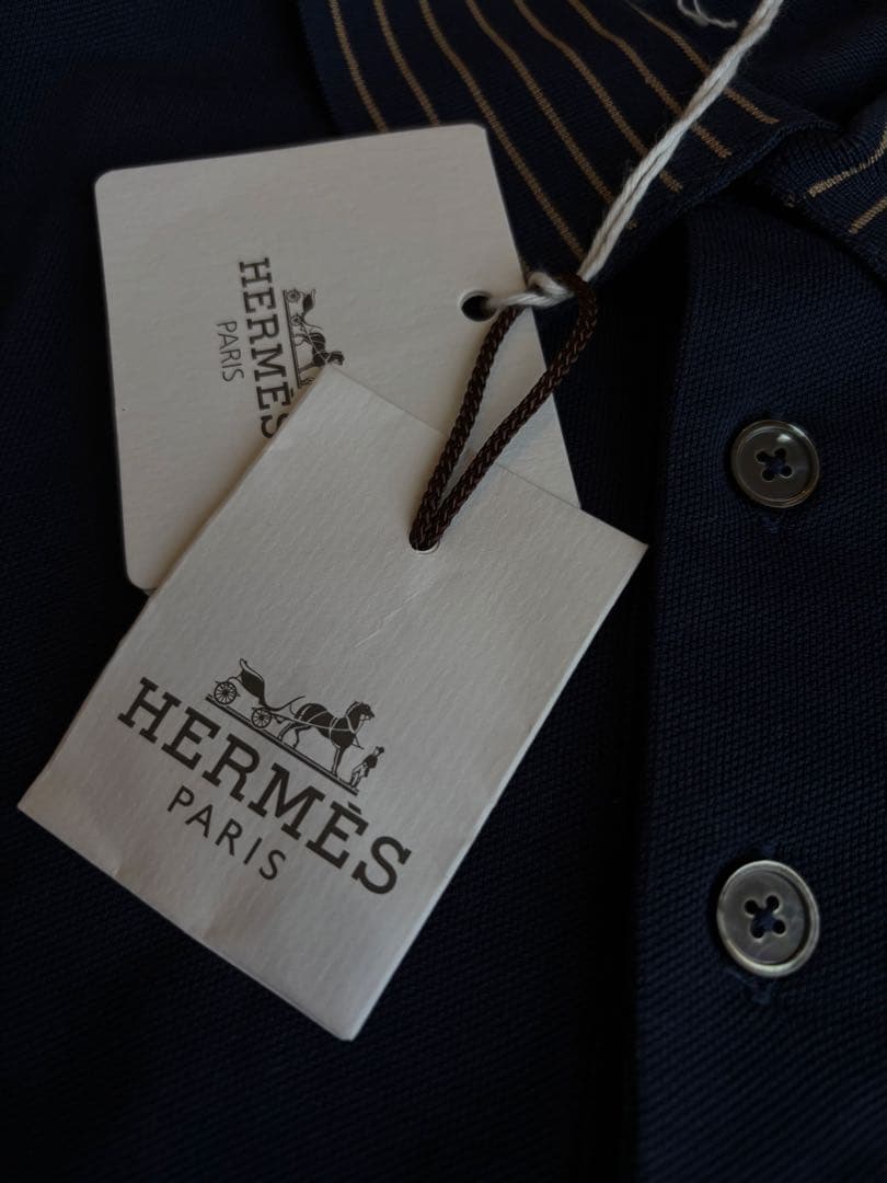 正規店購入　エルメス　HERMES 半袖　ポロシャツ　ネイビー　XL