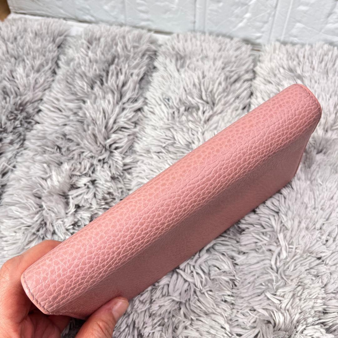 美品✨GUCCI スウィング　長財布　シボレザー　ピンクベージュ　レディース