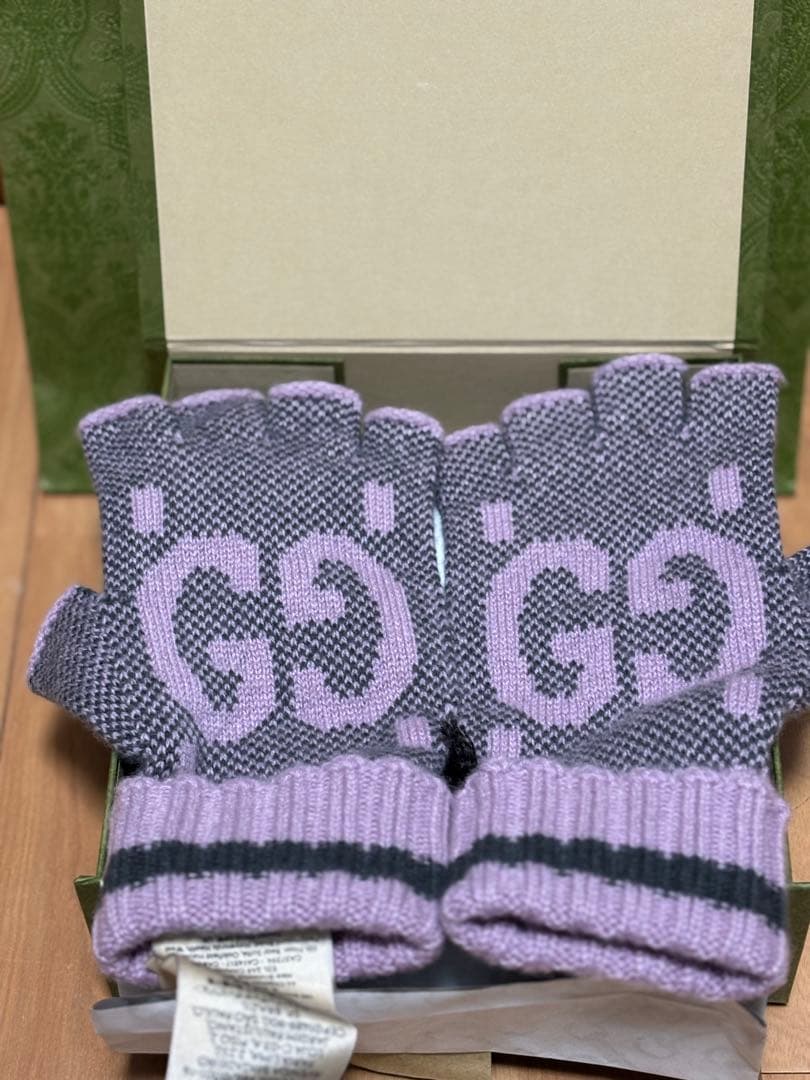 GUCCI 指なしグローブ グレー/パープル