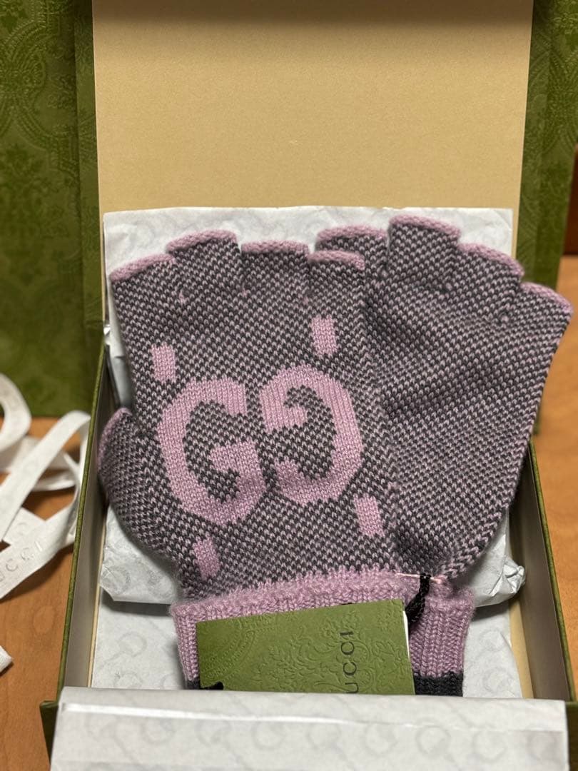 GUCCI 指なしグローブ グレー/パープル