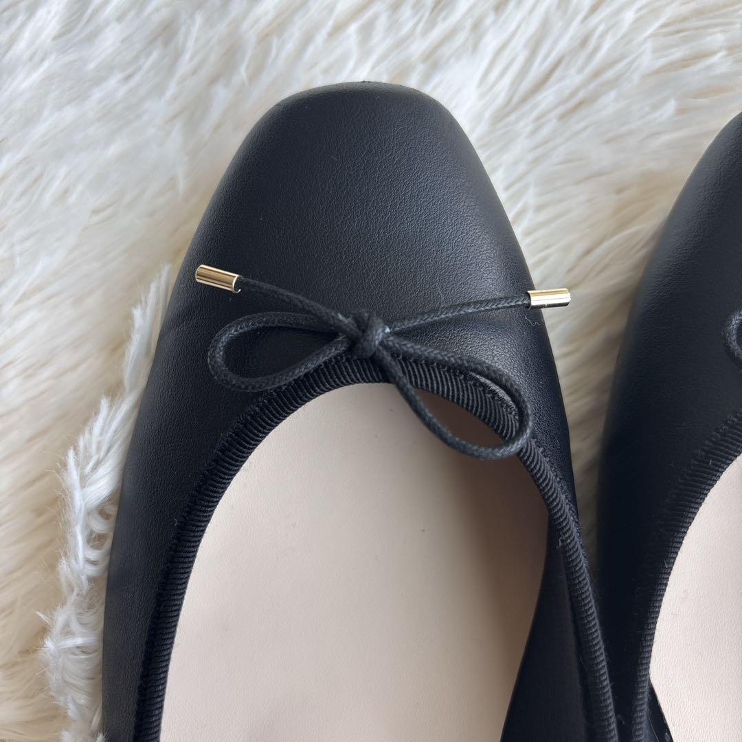 【美品】LE TALON リボンバレエシューズ 24cm 黒　レザー 日本製