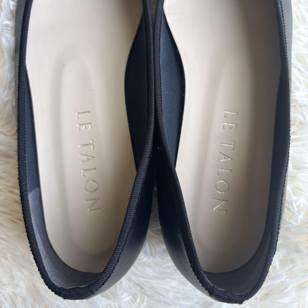 【美品】LE TALON リボンバレエシューズ 24cm 黒　レザー 日本製