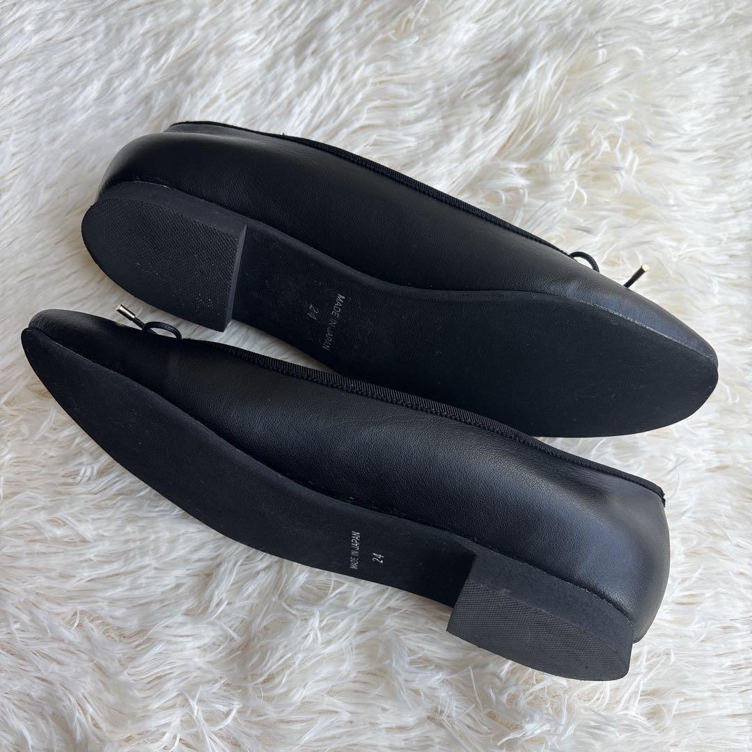 【美品】LE TALON リボンバレエシューズ 24cm 黒　レザー 日本製