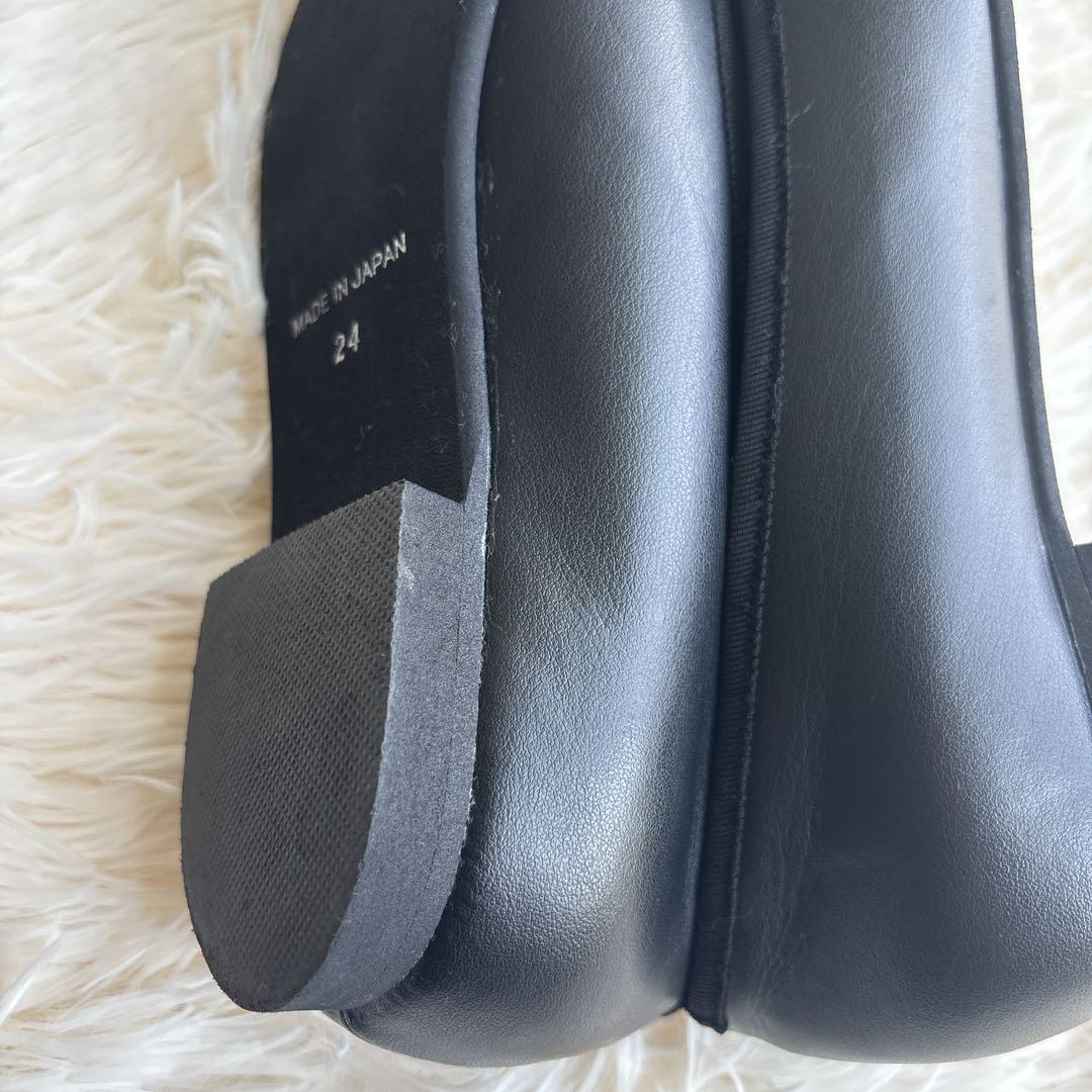 【美品】LE TALON リボンバレエシューズ 24cm 黒　レザー 日本製