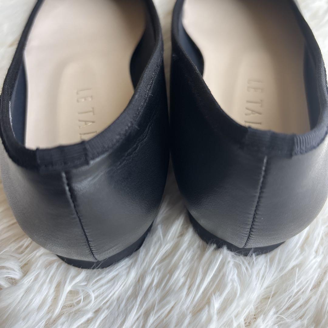 【美品】LE TALON リボンバレエシューズ 24cm 黒　レザー 日本製