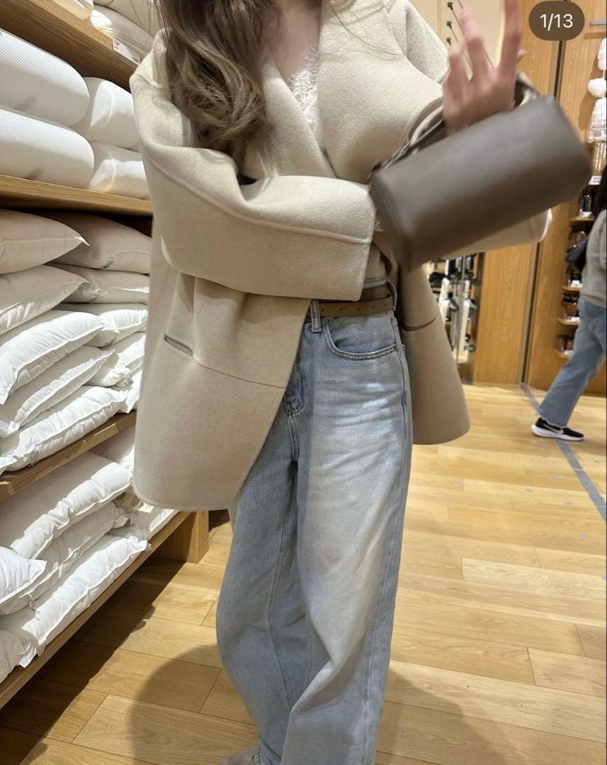 ponpon 韓国 shawl rever wool coat ベージュ