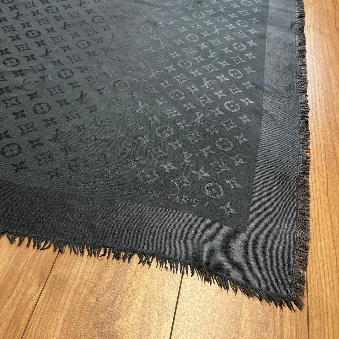 ルイヴィトン　大判ストール　グレー　シルク　ウール　灰色　スカーフ　マフラー