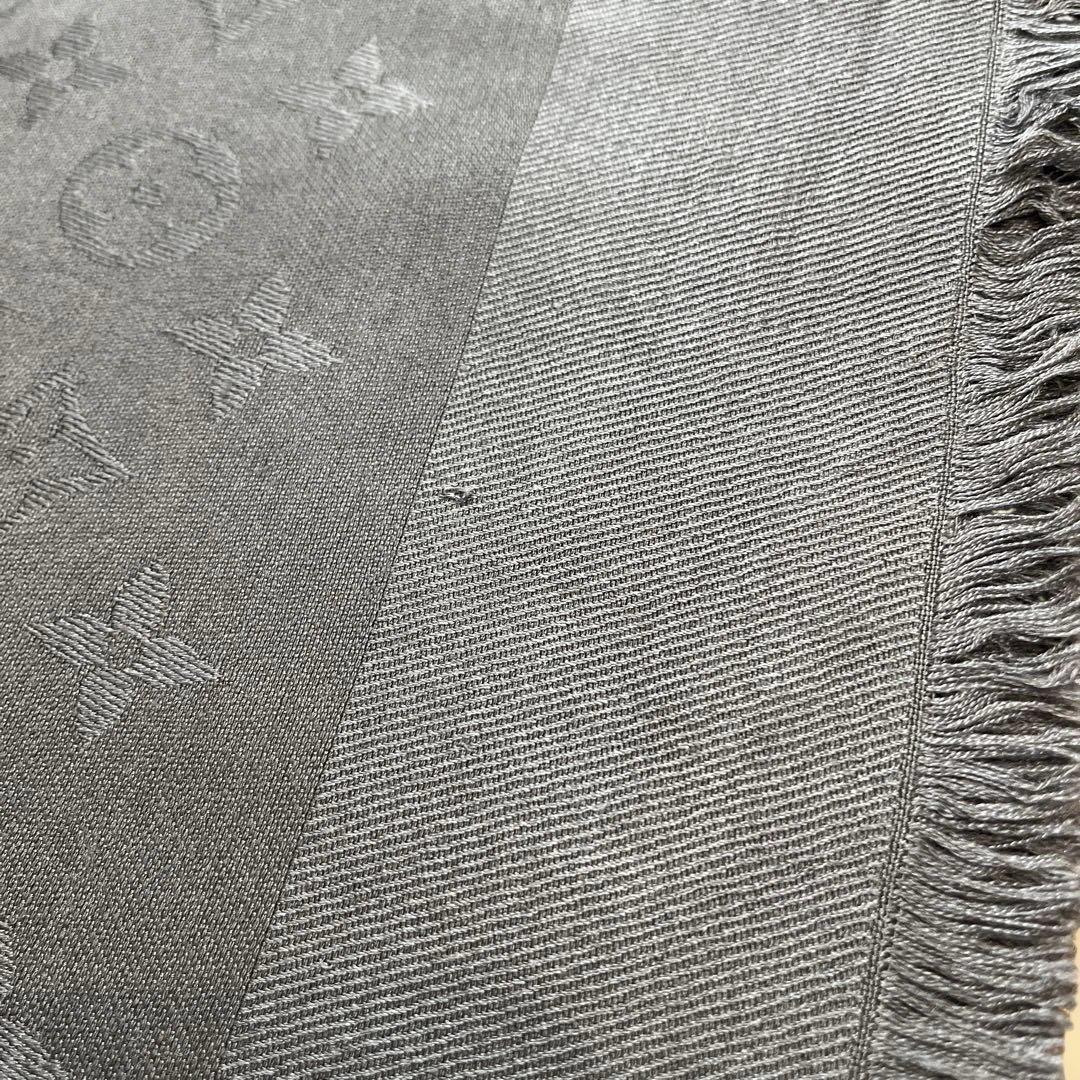 ルイヴィトン　大判ストール　グレー　シルク　ウール　灰色　スカーフ　マフラー