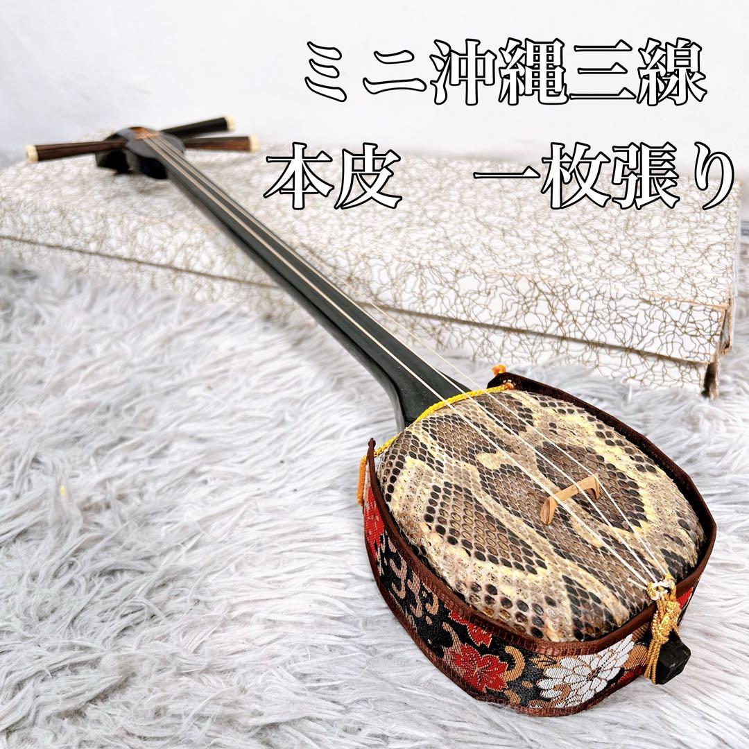 【レア】ミニ沖縄三線 三味線　本皮　一枚張り　皮破れなし