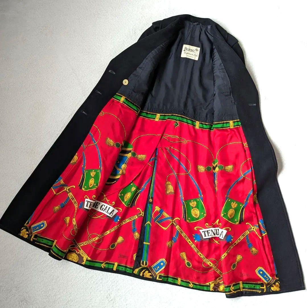 Herno ヘルノ ダブルチェスターコート ブラック 総柄 S相当 ヴィンテージ