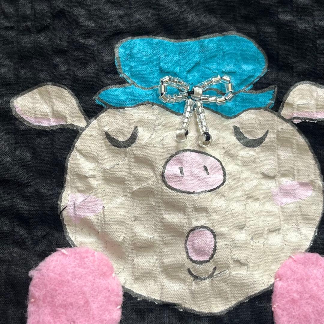 アルベロベロ オレボレブラ チュニック ワンピース ぶたさん ビーズ コットン黒