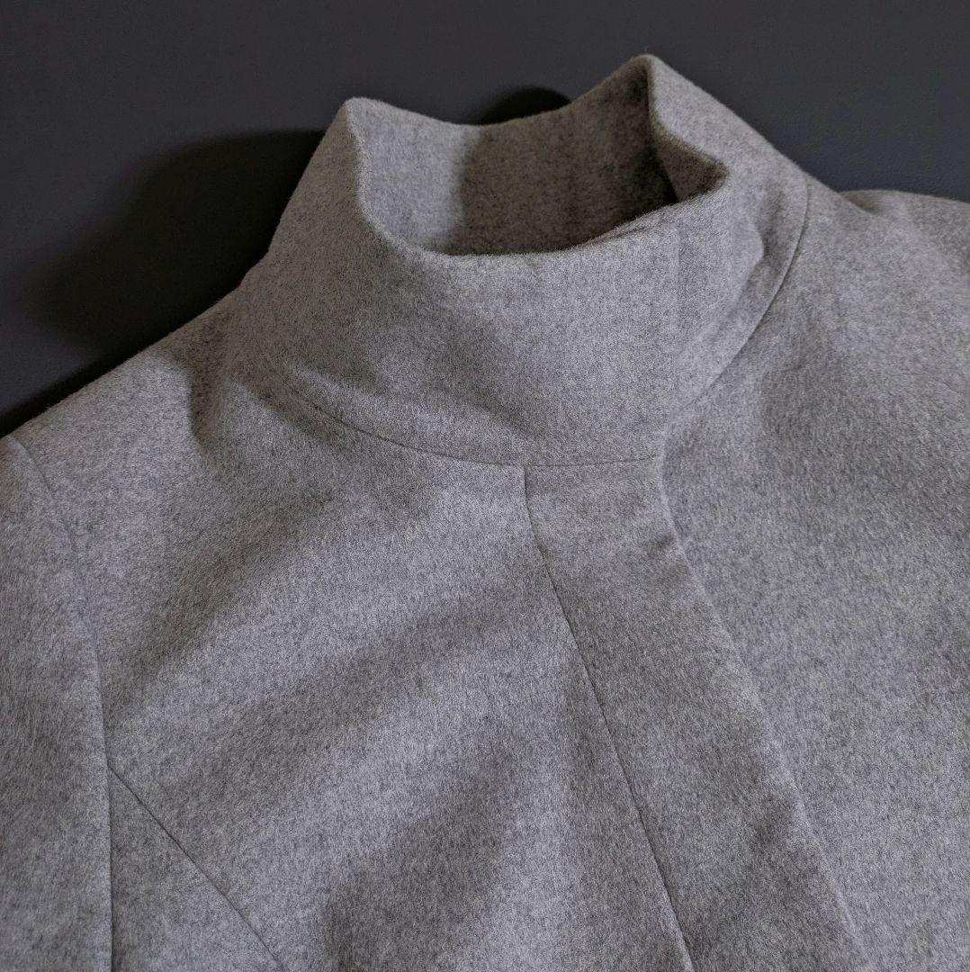 INDIVI／カシミヤ混 スタンドカラーコート 比翼 グレー ベルト付きロング丈