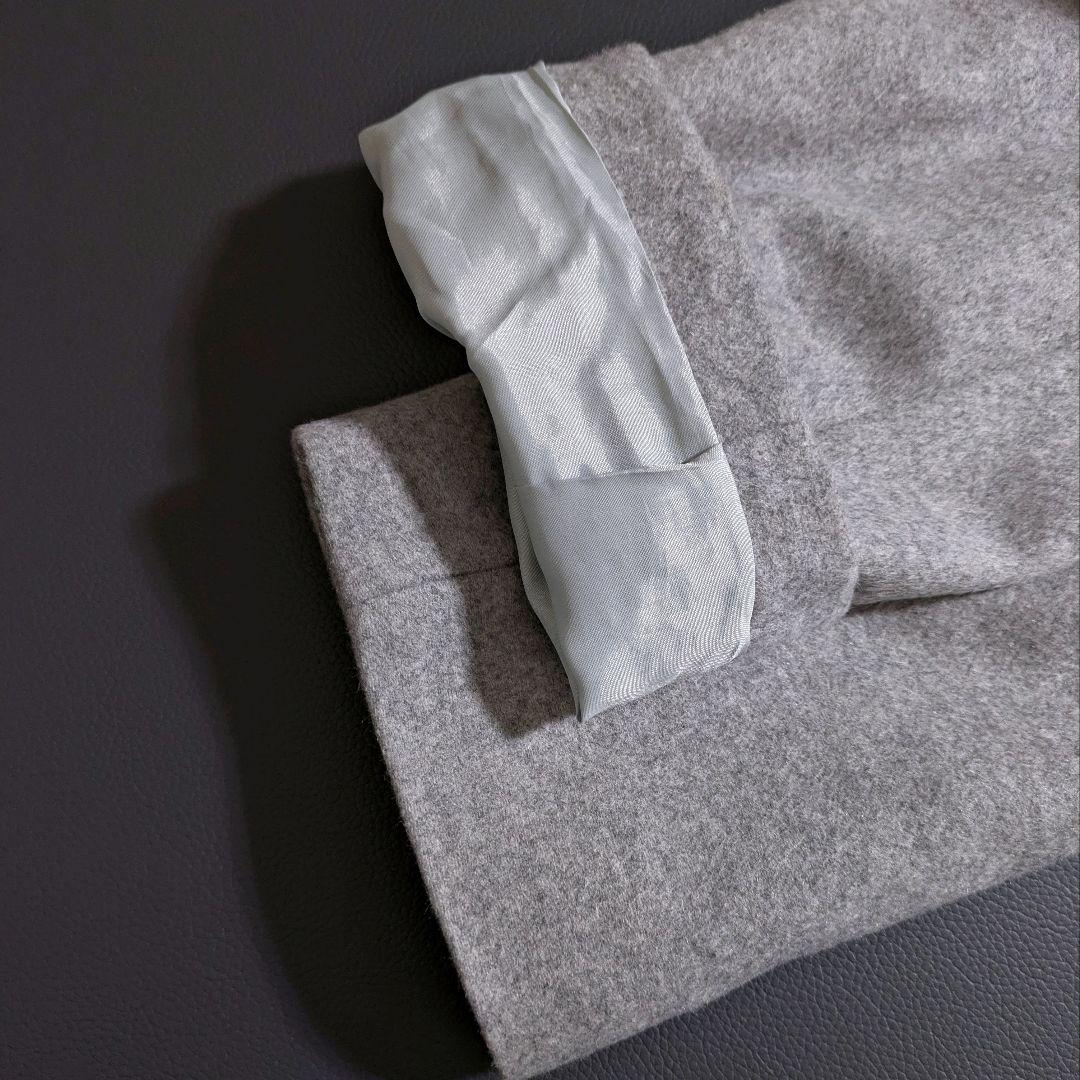 INDIVI／カシミヤ混 スタンドカラーコート 比翼 グレー ベルト付きロング丈