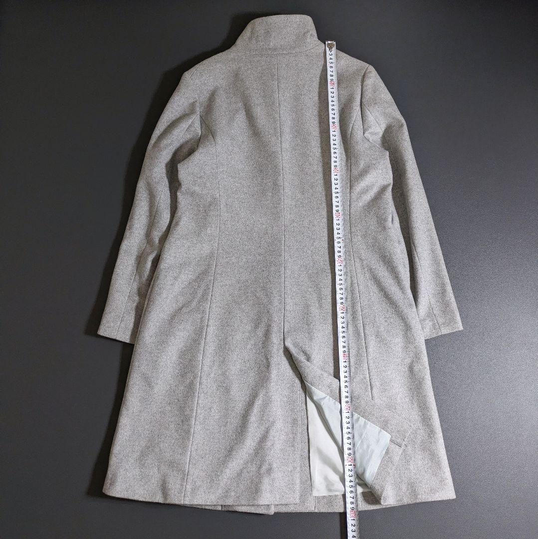 INDIVI／カシミヤ混 スタンドカラーコート 比翼 グレー ベルト付きロング丈