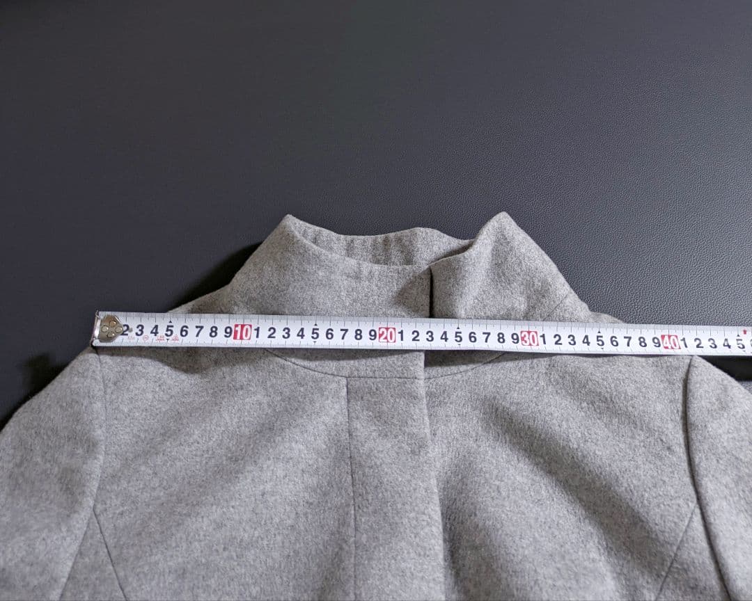 INDIVI／カシミヤ混 スタンドカラーコート 比翼 グレー ベルト付きロング丈