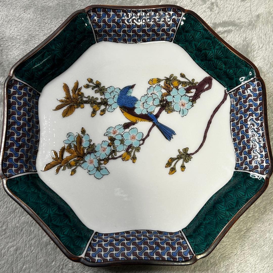 九谷焼 大雅 八角皿 5枚セット 古九谷花鳥 中皿 銘々皿 取皿 金彩 伝統工芸