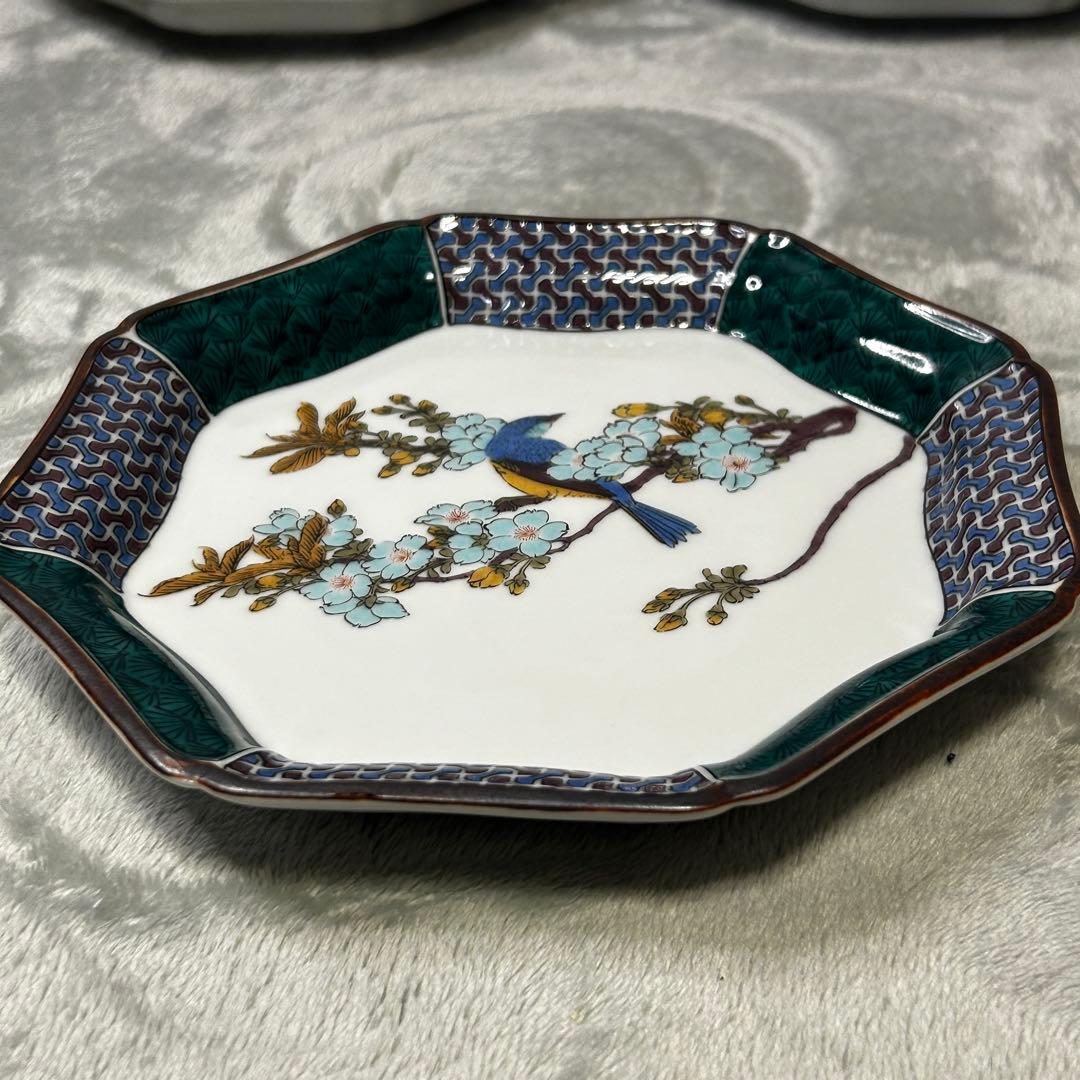 九谷焼 大雅 八角皿 5枚セット 古九谷花鳥 中皿 銘々皿 取皿 金彩 伝統工芸