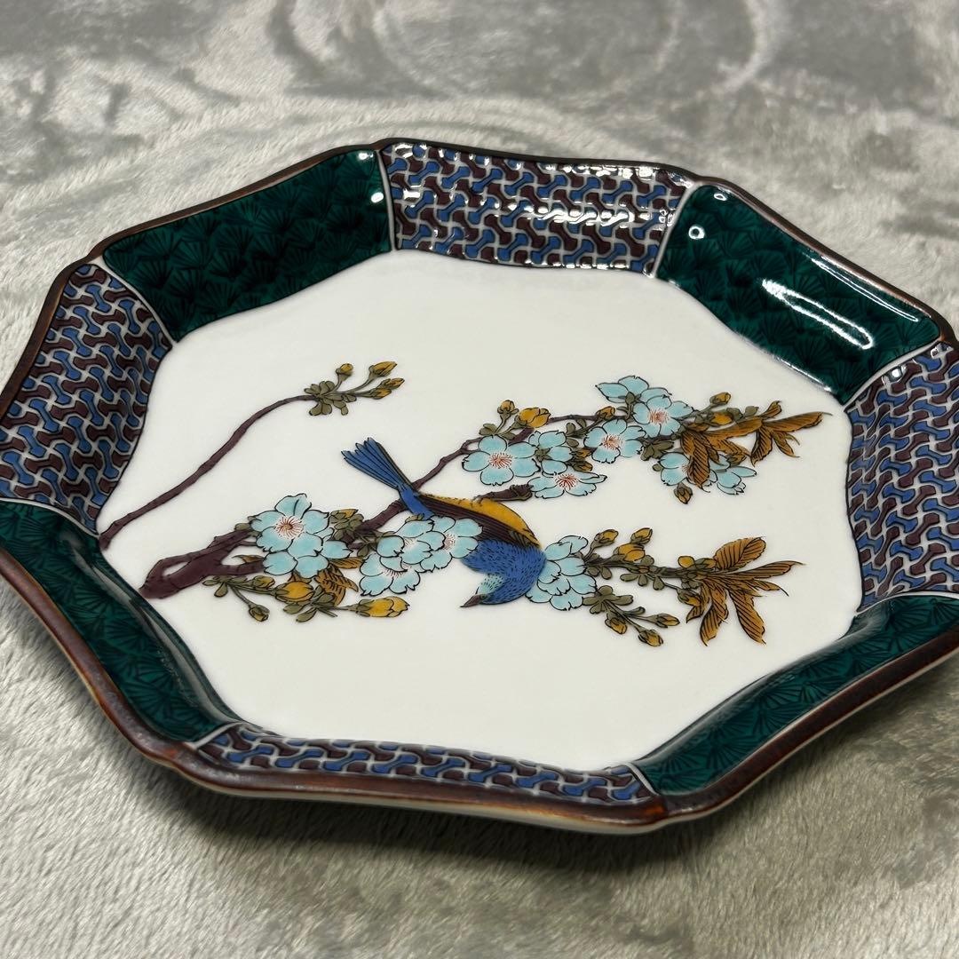 九谷焼 大雅 八角皿 5枚セット 古九谷花鳥 中皿 銘々皿 取皿 金彩 伝統工芸