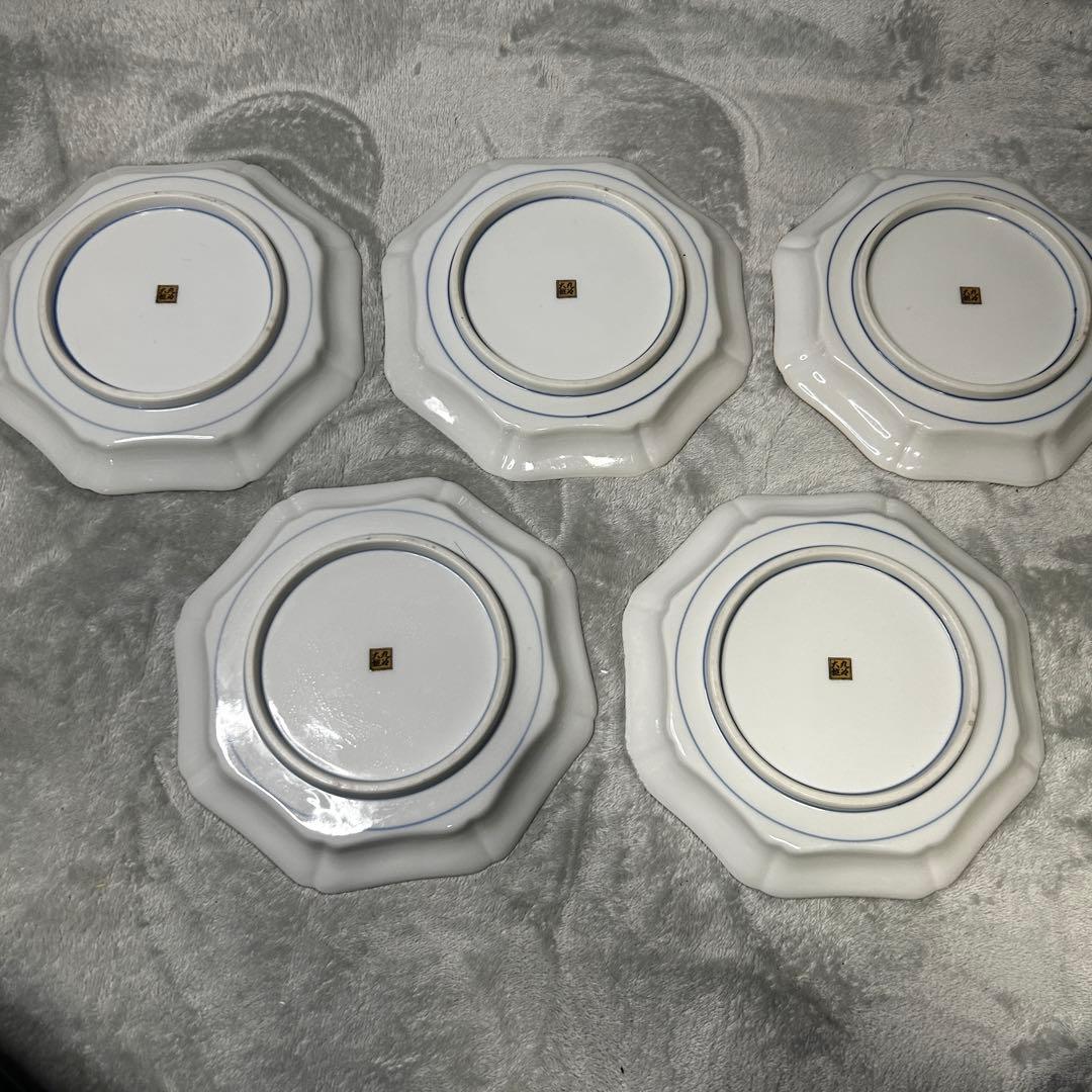 九谷焼 大雅 八角皿 5枚セット 古九谷花鳥 中皿 銘々皿 取皿 金彩 伝統工芸