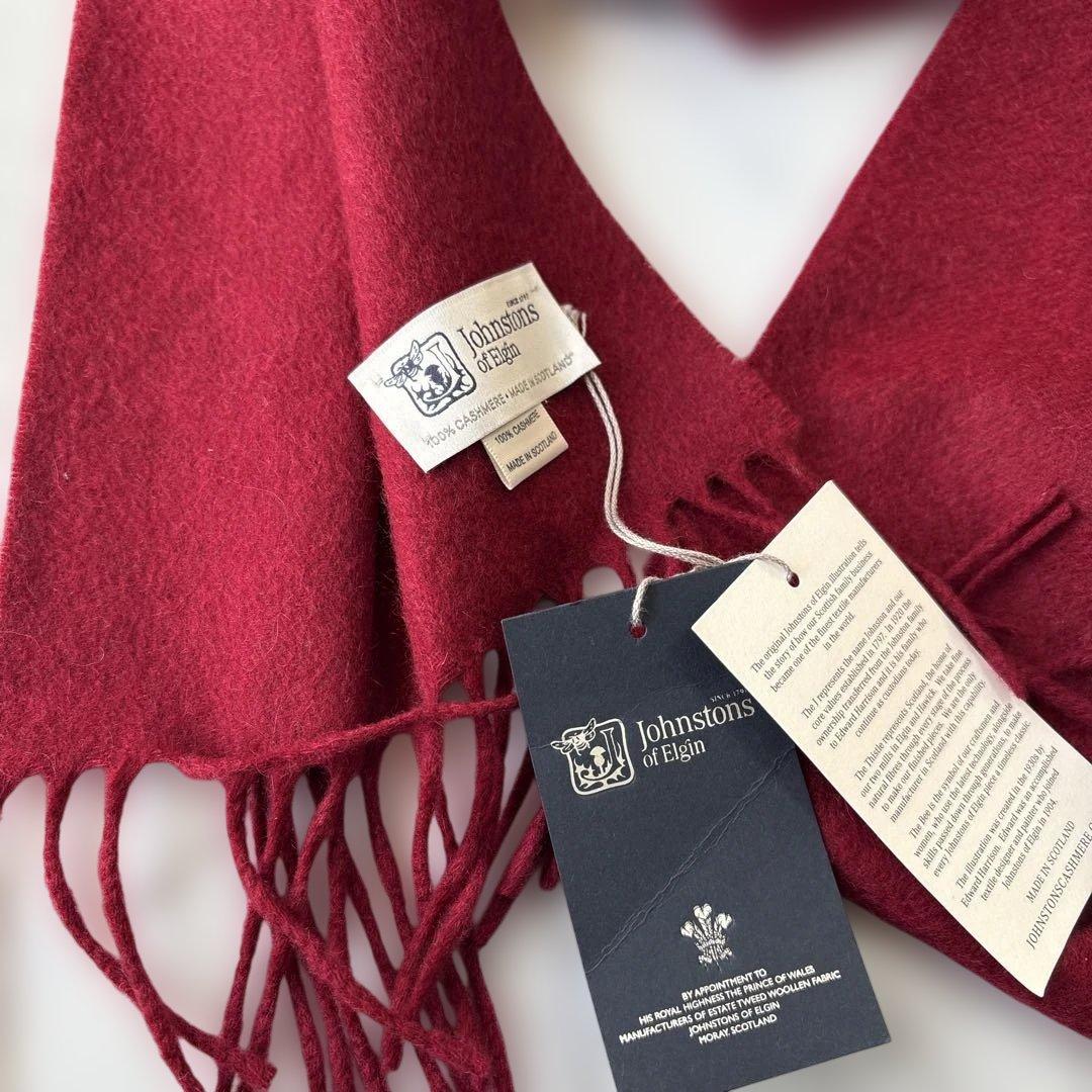 ✨未使用タグ付✨ ジョンストンズ オブ エルガン　カシミア100%マフラー　赤系
