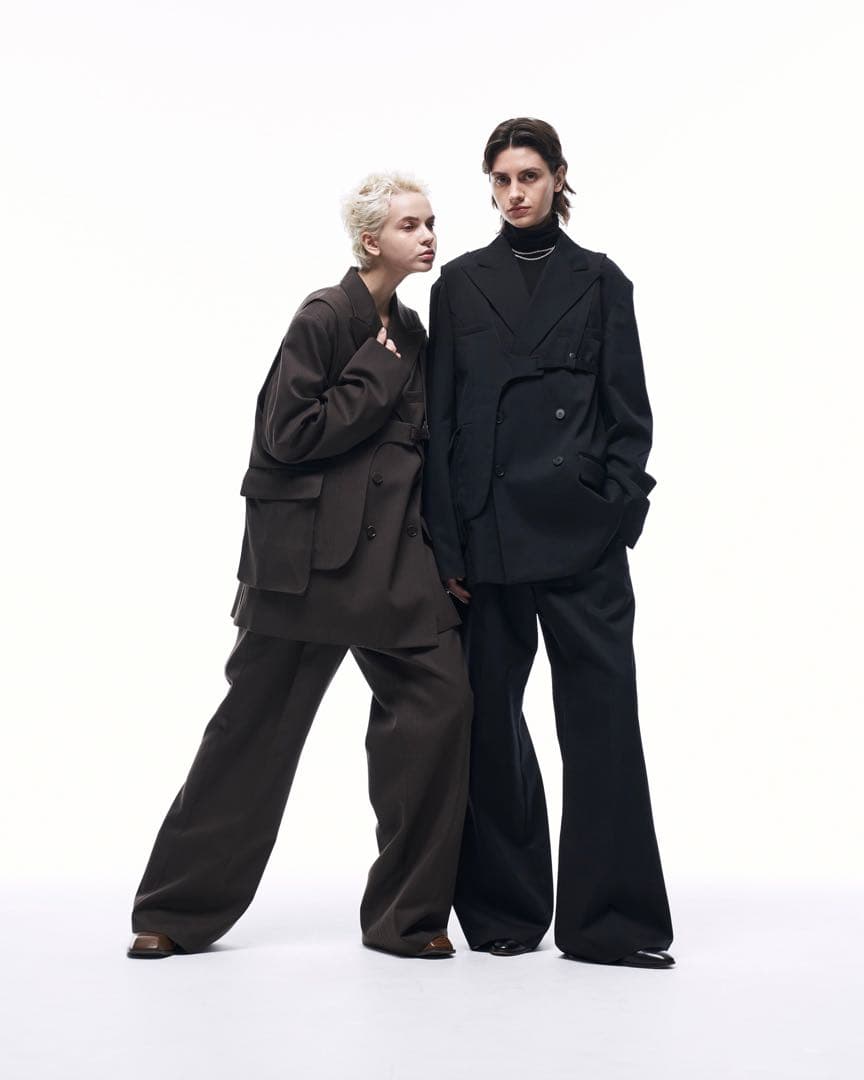 ILEAN ウールスラックス ブラック サイズ1 ワイドストレート