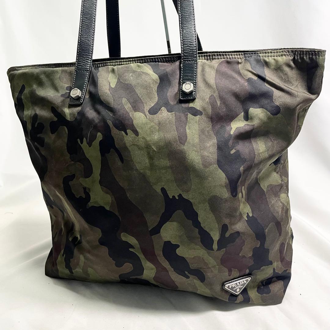 プラダ トートバッグ ナイロン サフィアーノレザー カモフラ 迷彩 大容量 A4