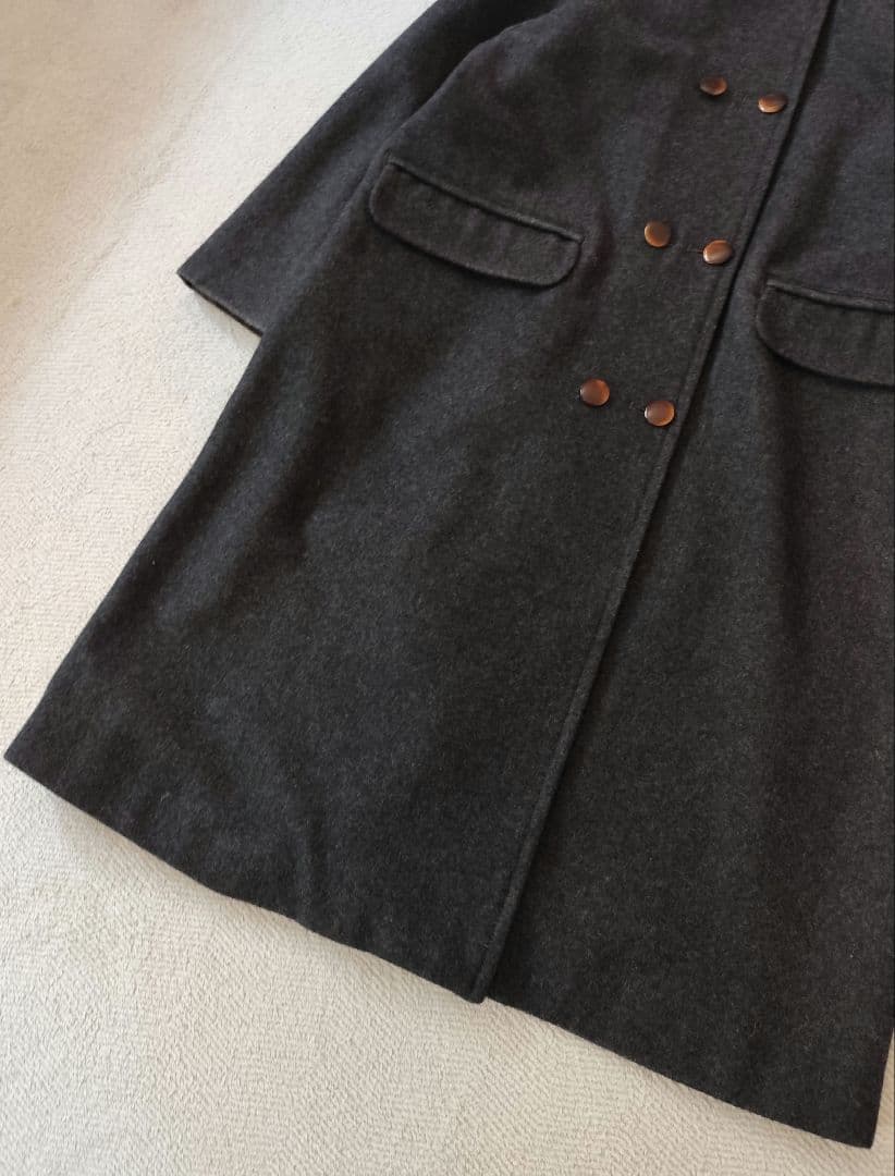 CHILD WOMAN メルトン ノーカラー ダブル ボタン ロング コート