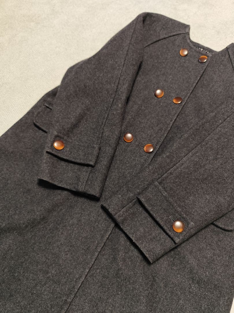 CHILD WOMAN メルトン ノーカラー ダブル ボタン ロング コート