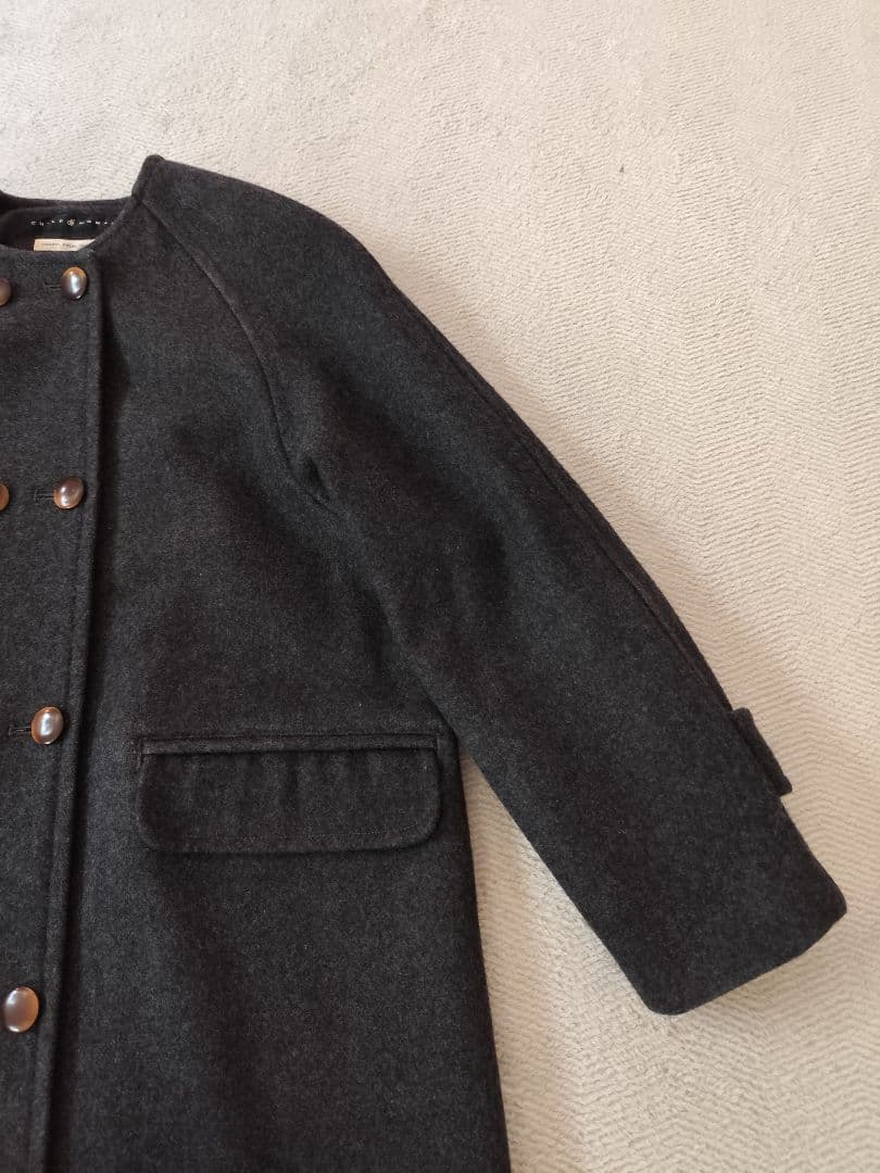 CHILD WOMAN メルトン ノーカラー ダブル ボタン ロング コート