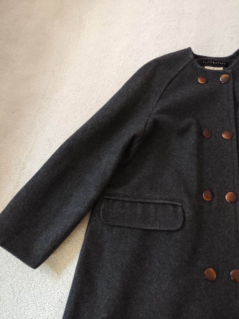 CHILD WOMAN メルトン ノーカラー ダブル ボタン ロング コート