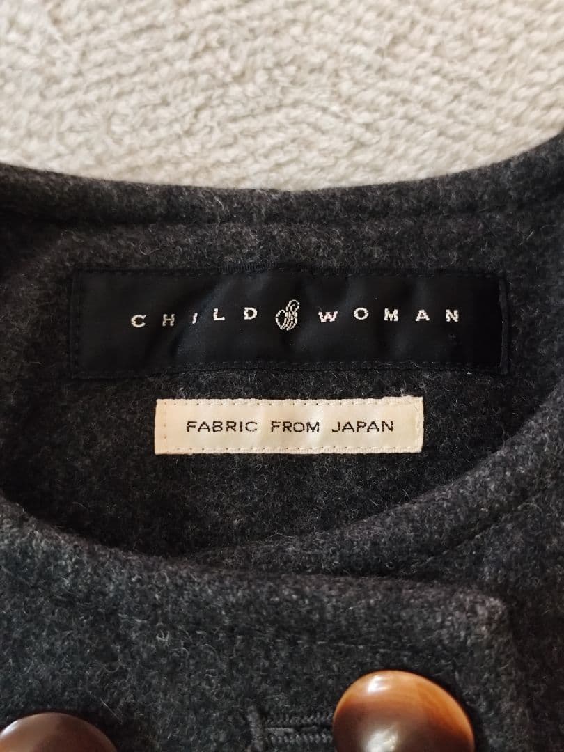 CHILD WOMAN メルトン ノーカラー ダブル ボタン ロング コート
