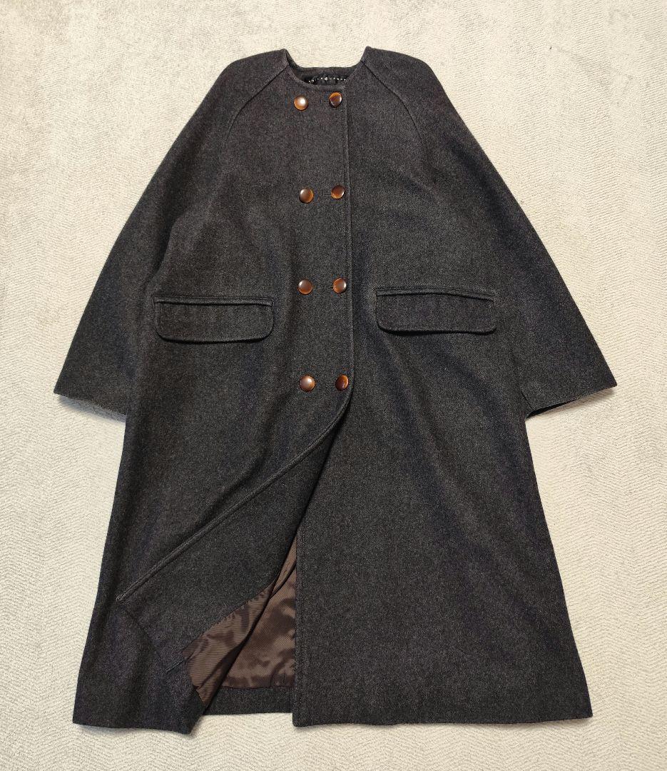 CHILD WOMAN メルトン ノーカラー ダブル ボタン ロング コート