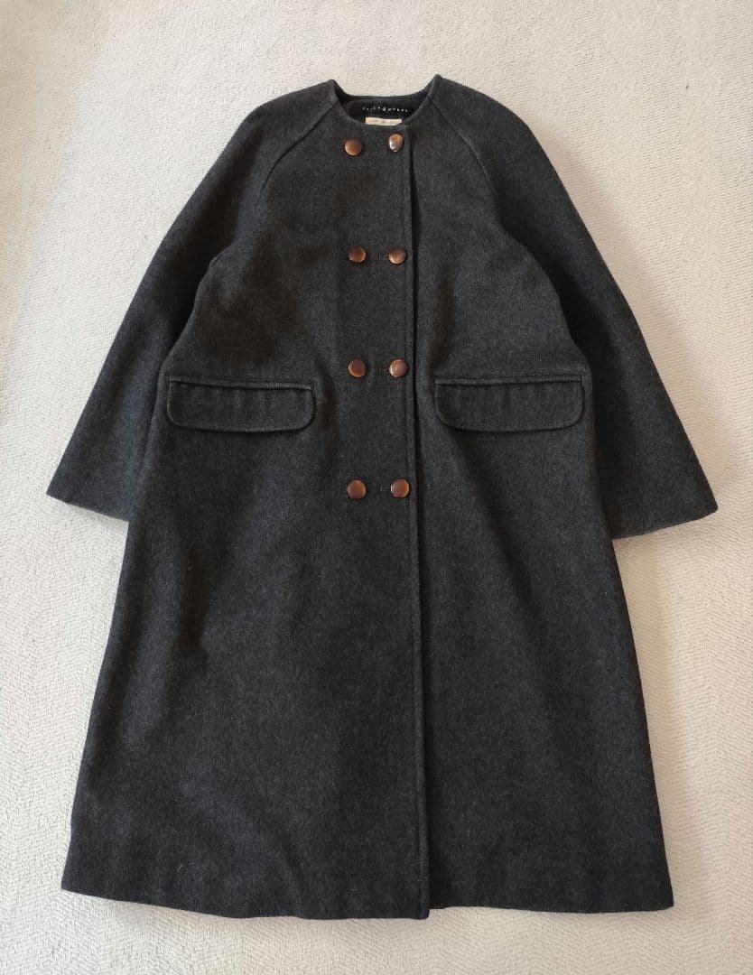 CHILD WOMAN メルトン ノーカラー ダブル ボタン ロング コート