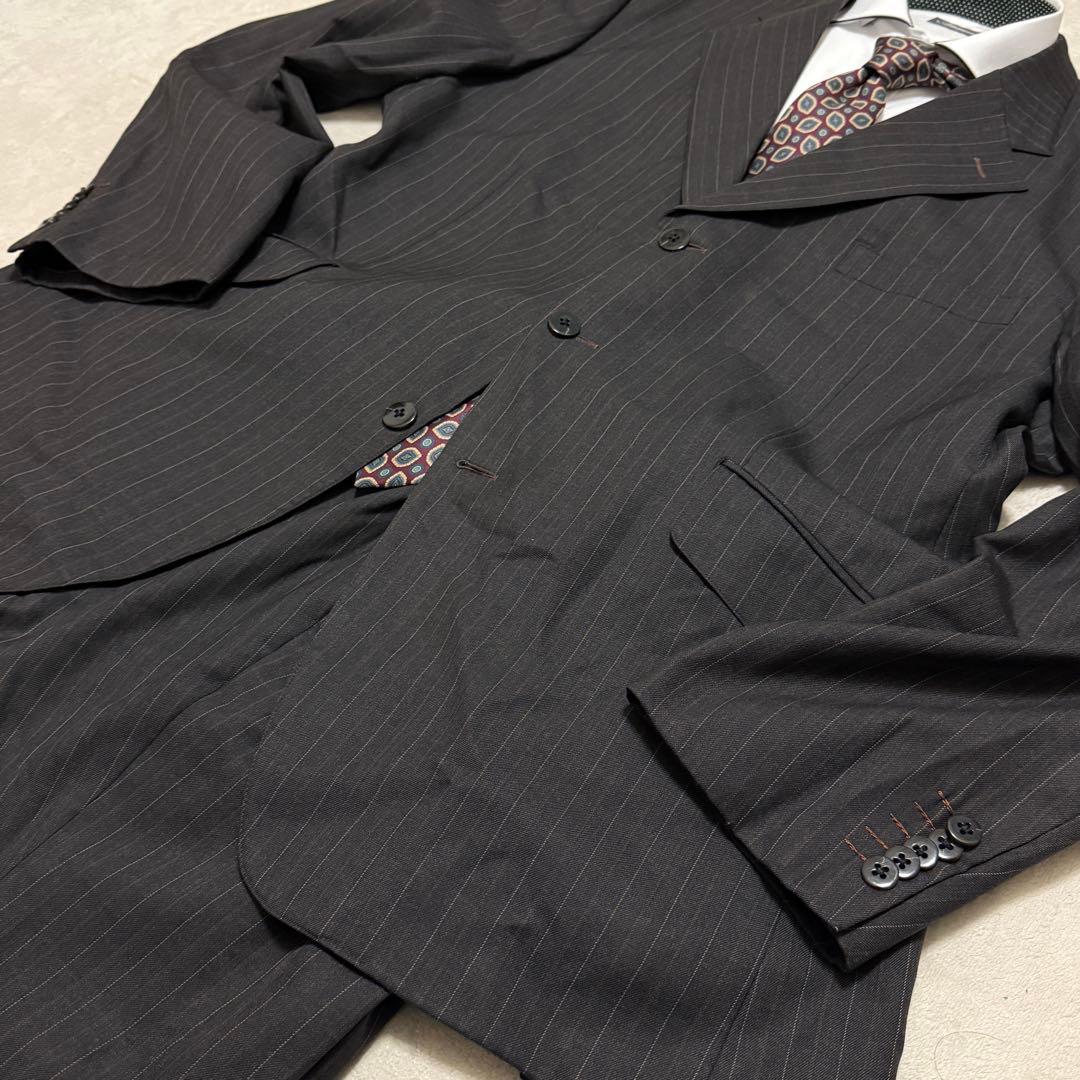美品　ダンヒル　セットアップスーツ　ダークグレー　ストライプ　ゆったり2XL相当