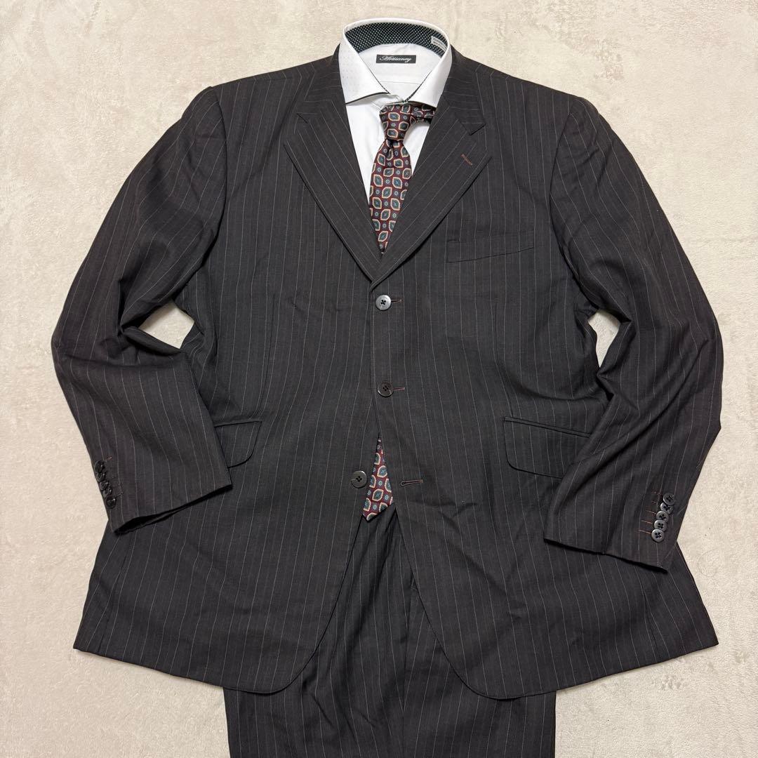 美品　ダンヒル　セットアップスーツ　ダークグレー　ストライプ　ゆったり2XL相当